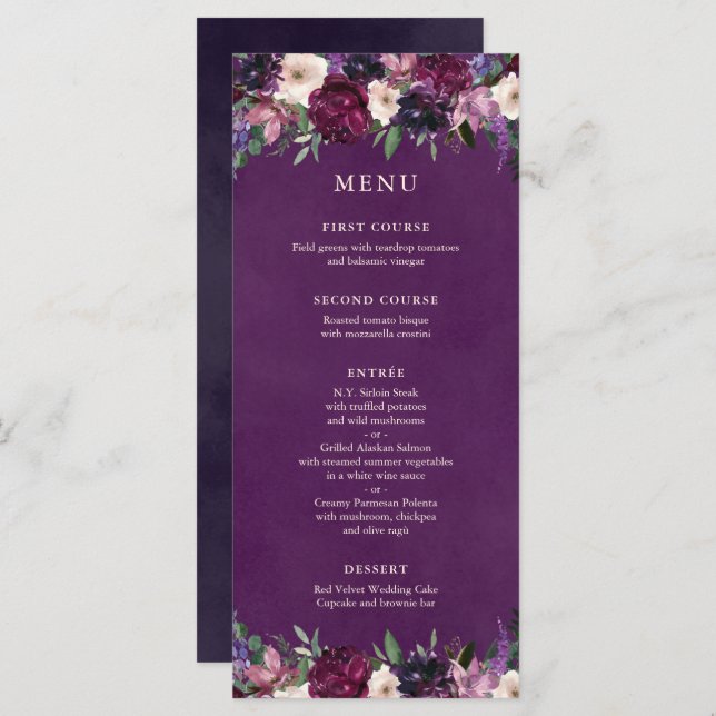 Menu Mariage Floral Purple d'aubergine (Devant / Derrière)