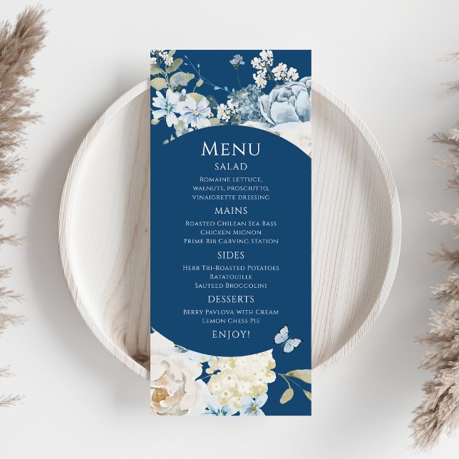 Menu Mariage floral romantique bleu Dusty (Créateur téléchargé)