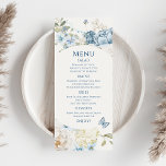 Menu Mariage floral romantique bleu Dusty<br><div class="desc">Le menu de Mariage floral Dusty Blue propose des fleurs de céleste bleu poussiéreux et de delphinium avec une végétation d'eucalyptus agrémentée de papillons. Ajoutez votre texte personnalisé dans un élégant script moderne.Affichez la collection. Conçu pour vous par Evco Studio www.zazzle.com/store/evcostudio</div>