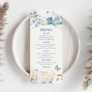 Menu Mariage floral romantique bleu Dusty