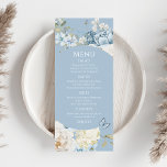 Menu Mariage floral romantique bleu Dusty<br><div class="desc">Le menu de Mariage floral Dusty Blue propose des fleurs de céleste bleu poussiéreux et de delphinium avec une végétation d'eucalyptus agrémentée de papillons. Ajoutez votre texte personnalisé dans un élégant script moderne.Affichez la collection. Conçu pour vous par Evco Studio www.zazzle.com/store/evcostudio</div>