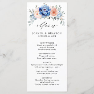 Menu Mariage floral rose bleu marine