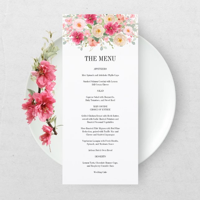 Menu Mariage Floral Rose Clair Aquarelle Moderne (Créateur téléchargé)