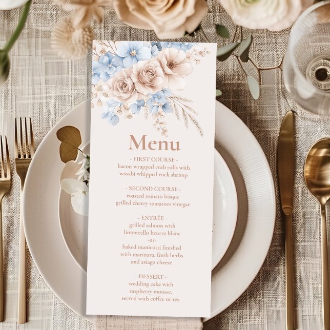 Menu Mariage floral rose et bleu (Créateur téléchargé)