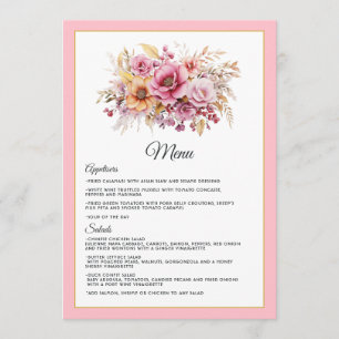 Menu Mariage floral rose et or