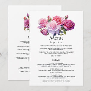Menu Mariage Floral rose et violet Détails de l'invité