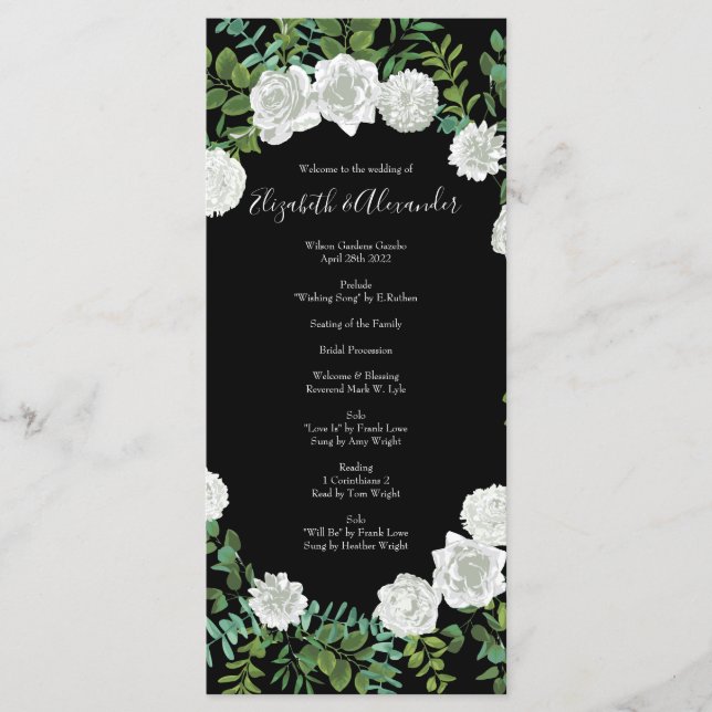 Menu Mariage floral rose noire et blanche (Devant)