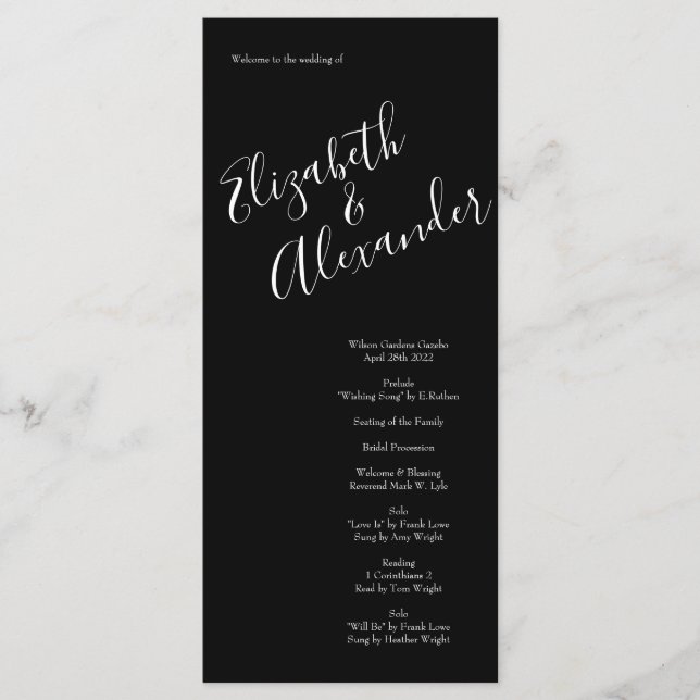 Menu Mariage floral rose noire et blanche (Devant)