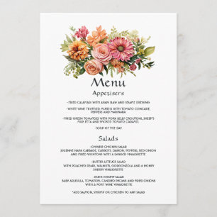 Menu Mariage floral rose, orange et vert