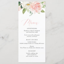 Menu Mariage floral rose pâle
