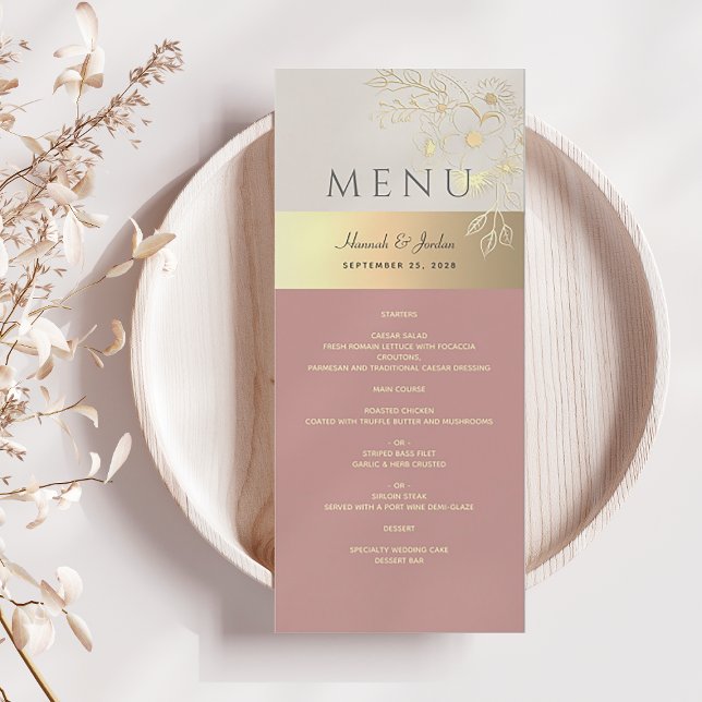 Menu Mariage Floral Rose Pâle et Or (Créateur téléchargé)