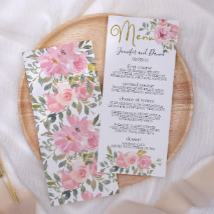 Menu Mariage Floral Rose Pâle Luxuriant Aquarelle