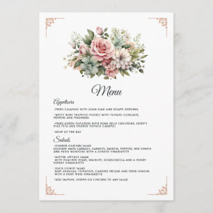 Menu Mariage floral Rose Poussiéreuse, Vert Menthe et B