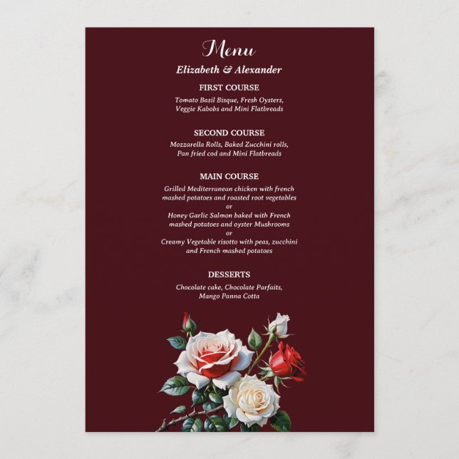 Menu Mariage floral rose rose foncé (Devant)