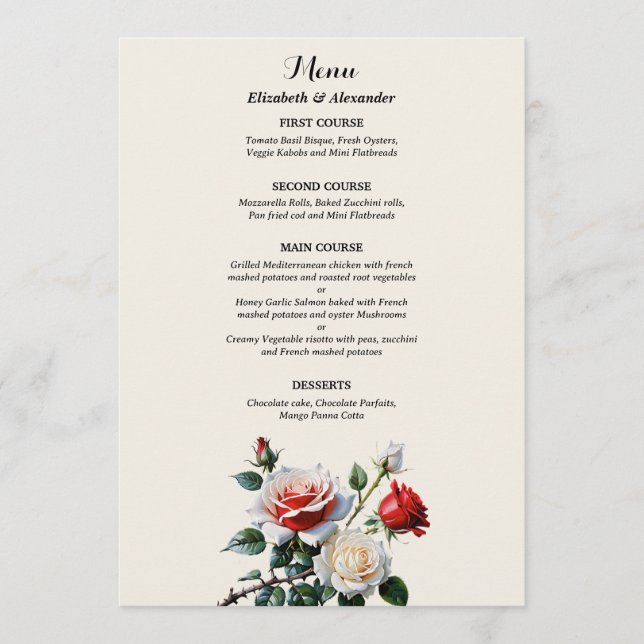 Menu Mariage floral rose rose foncé (Devant)