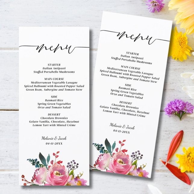 Menu Mariage Floral Rose Script (Créateur téléchargé)