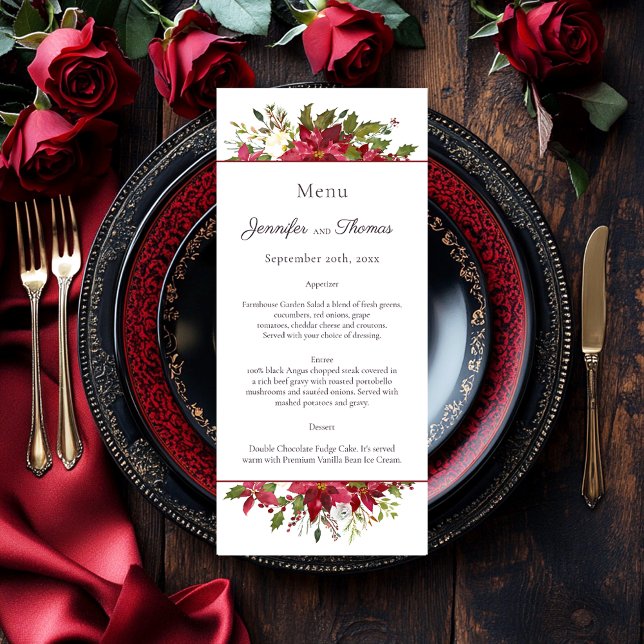 Menu Mariage floral rouge carlet Poinsettia (Créateur téléchargé)