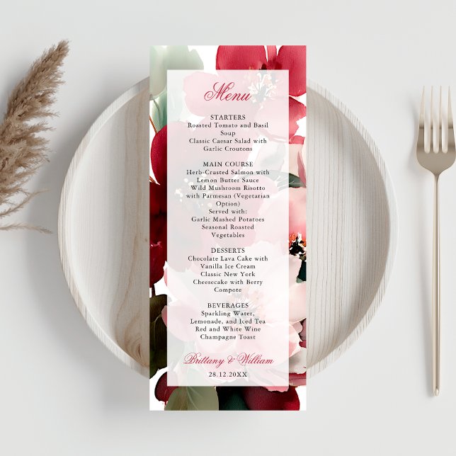 Menu Mariage Floral Rouge sur le thème de Noël  (Créateur téléchargé)