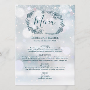 Menu Mariage Floral Rustique Flocons de Neige d'Hiver