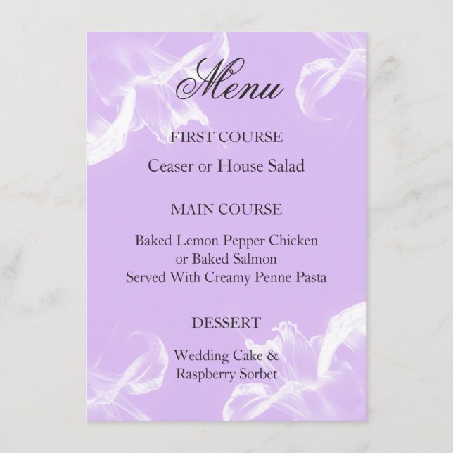 Menu Mariage floral simple Tiger Lily (Devant)