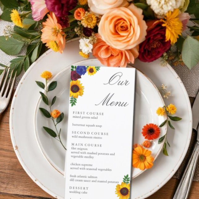 Menu Mariage floral tournesol rose (Créateur téléchargé)