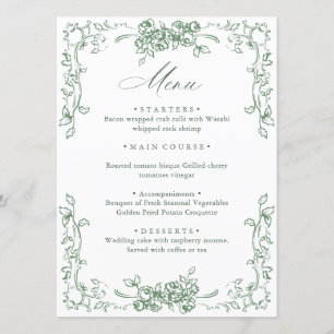 Menu Mariage floral vert de la Renaissance