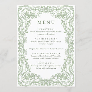 Menu Mariage floral vert de la Renaissance