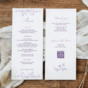 Menu Mariage Floral Vintage Français Lavande Victorien