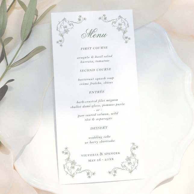 Menu Mariage Floral Vintage Vert Sauge (Créateur téléchargé)