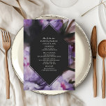 Menu Mariage floral violet foncé<br><div class="desc">Design floral violet foncé autour arrière - plan gris géométrique</div>