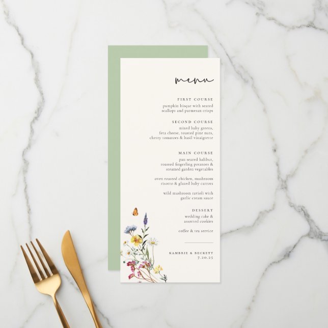 Menu Mariage floral Wild Meadow (Devant/Arrière en situation)