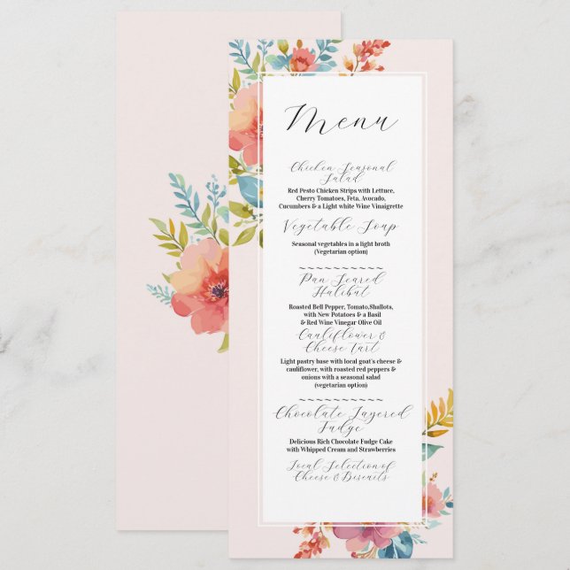 Menu Mariage Floraux d'été Réception moderne (Devant / Derrière)