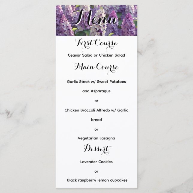 Menu Mariage FLower Lavender personnalisé (Devant)