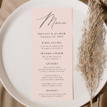 Menu Mariage flush Elegance moderne<br><div class="desc">Menu de mariage simple et élégant avec "Menu" affiché dans un script noir moderne avec un arrière - plan blush ou couleur de votre choix. Personnalisez le menu mariage rose pâle en ajoutant vos noms, votre date de mariage et vos informations de menu. Conçu pour coordonner avec notre collection de...</div>