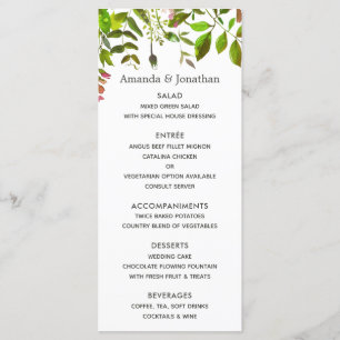 Menu Mariage Foliage de ressort d'aquarelle