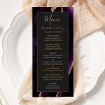 Menu Mariage foncé moderne violet or Agate<br><div class="desc">Ce menu mariage moderne et élégant présente un arrière - plan d'agate violet d'aquarelle orné d'une fausse parties scintillant dorée. Le texte apparaît dans une écriture manuscrite élégante de couleur or et des polices de cuivre sur un rectangle non noir. La conception de l'agate est répétée à l'envers.</div>