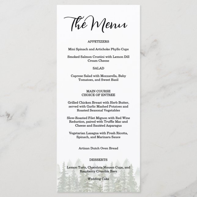 Menu Mariage forestier de bois vert (Devant)