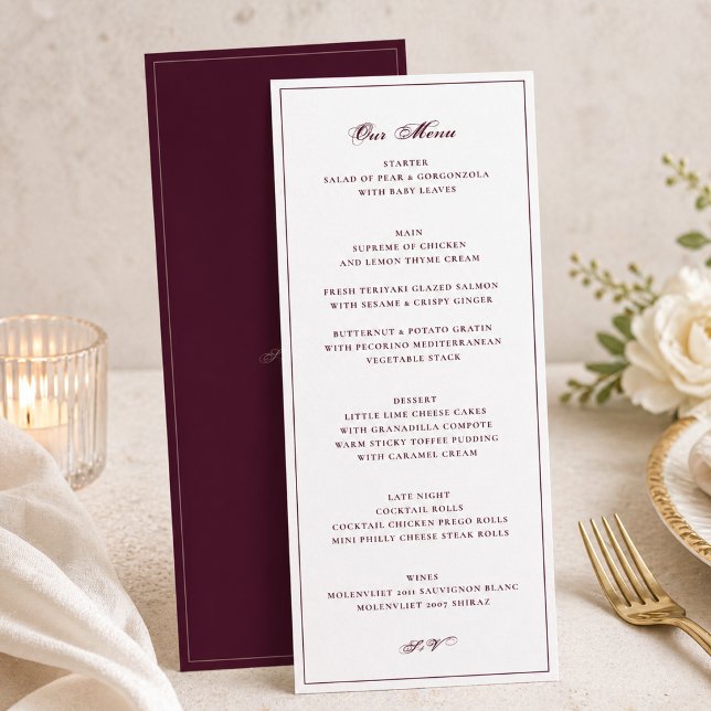 Menu Mariage Formel Bourgogne et Blanc (Créateur téléchargé)