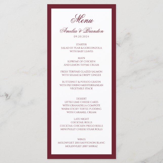 Menu Mariage Formel Classique avec Bordure Script en Bo (Devant)