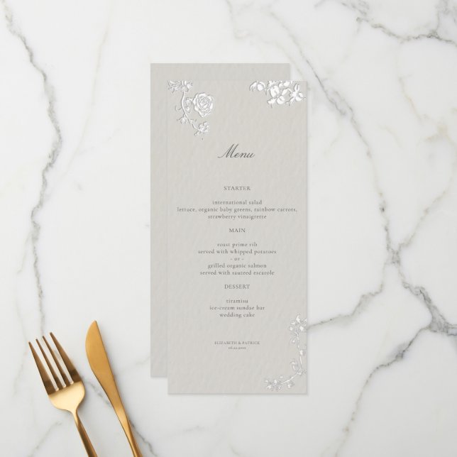 Menu Mariage Formel Classique Éthéré Sonnet Ivoire Rose (Devant/Arrière en situation)