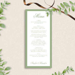 Menu Mariage Formel Classique Vert Sauge Bordure Script