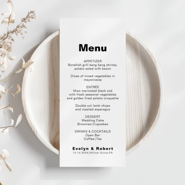 Menu Mariage formel minimaliste élégant (Créateur téléchargé)