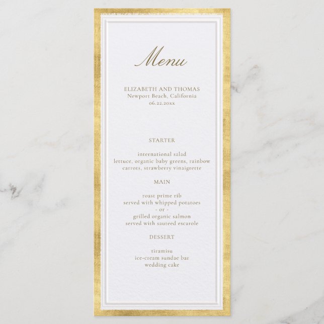 Menu Mariage Formel Moderne Classique Perle Faux Or (Devant)