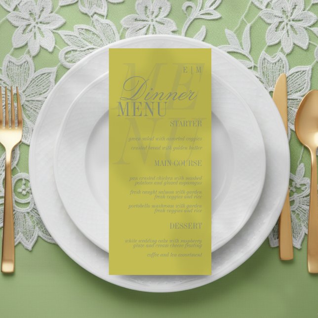 Menu Mariage Formel Moderne Écriture Citron Vert (Set the dinner tables of your big day with this Modern Script Citrus Green Formal Wedding Menu! )