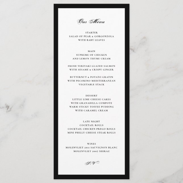 Menu Mariage Formel Noir et Blanc (Devant)