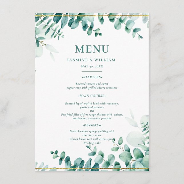 Menu Mariage Frameborder Eucalyptus (Devant)
