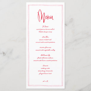 Menu Mariage français manuscrit rose et rouge