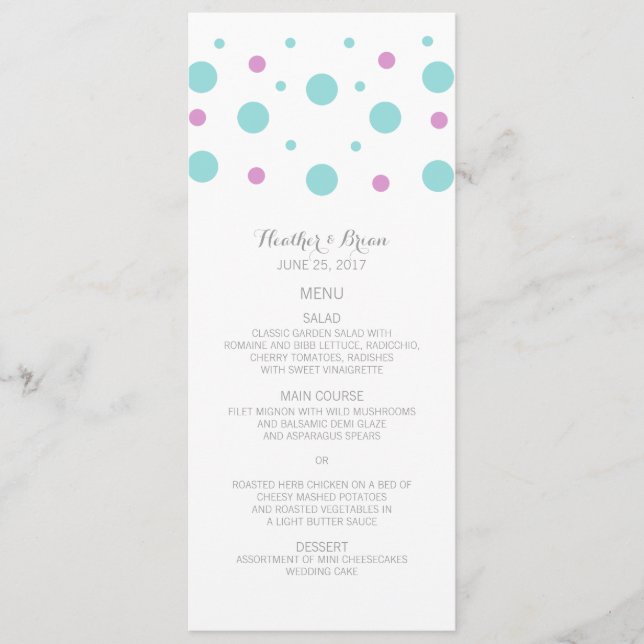 Menu Mariage Fuchsia Confetti Turquoise (Devant)
