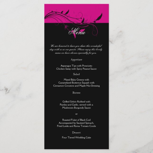 Menu Mariage Fuchsia et Black Floral Filigree (Devant)