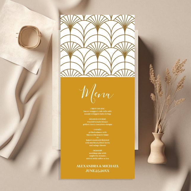 Menu Mariage Géométrique Art Déco Gold White Gatsby (Créateur téléchargé)